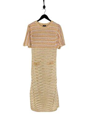 Chanel FW24 Gold Lurex Striped Knit Midi Dress